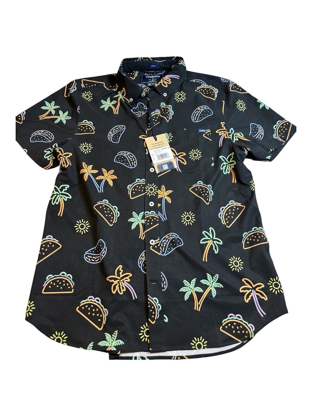 Chubbies Neon Lights Friday Shirt NWT Men's Medium Black Taco Palm Tree shirt